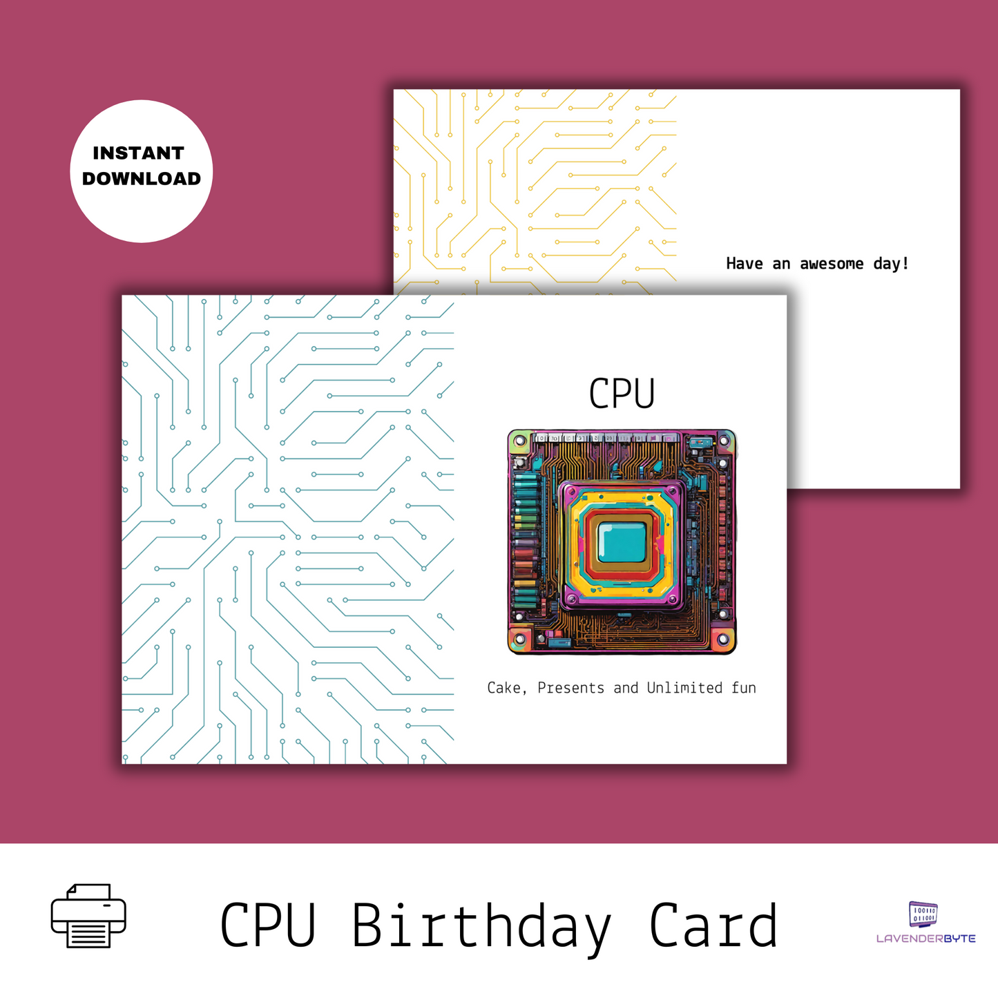 CPU-Themed Printable Greeting Card | Tech & Coding Gift (Instant Download)