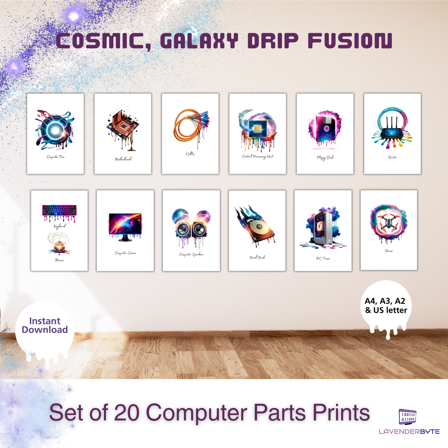 Cosmic Theme Artistic Computer Hardware Posters - Galaxy Computing Classroom Posters x20, Computer Science GCSE STEM Class Technology Decor