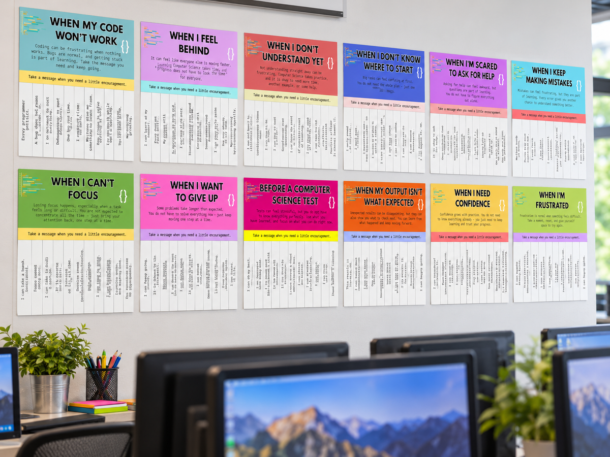 Computer Science Confidence Wall – 12 Tear-Off Encouragement Posters