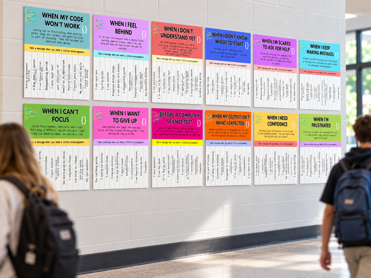 Computer Science Confidence Wall – 12 Tear-Off Encouragement Posters