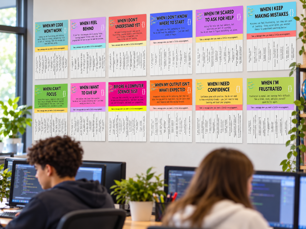 Computer Science Confidence Wall – 12 Tear-Off Encouragement Posters