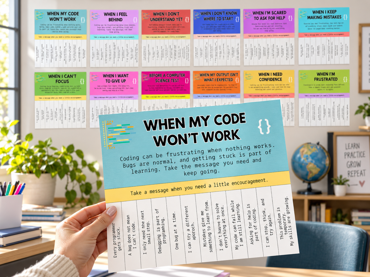 Computer Science Confidence Wall – 12 Tear-Off Encouragement Posters