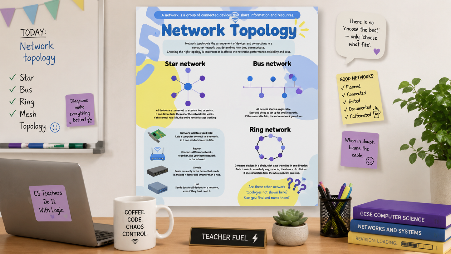 Network Topology Cheat Sheet | GCSE Computer Science Revision Poster