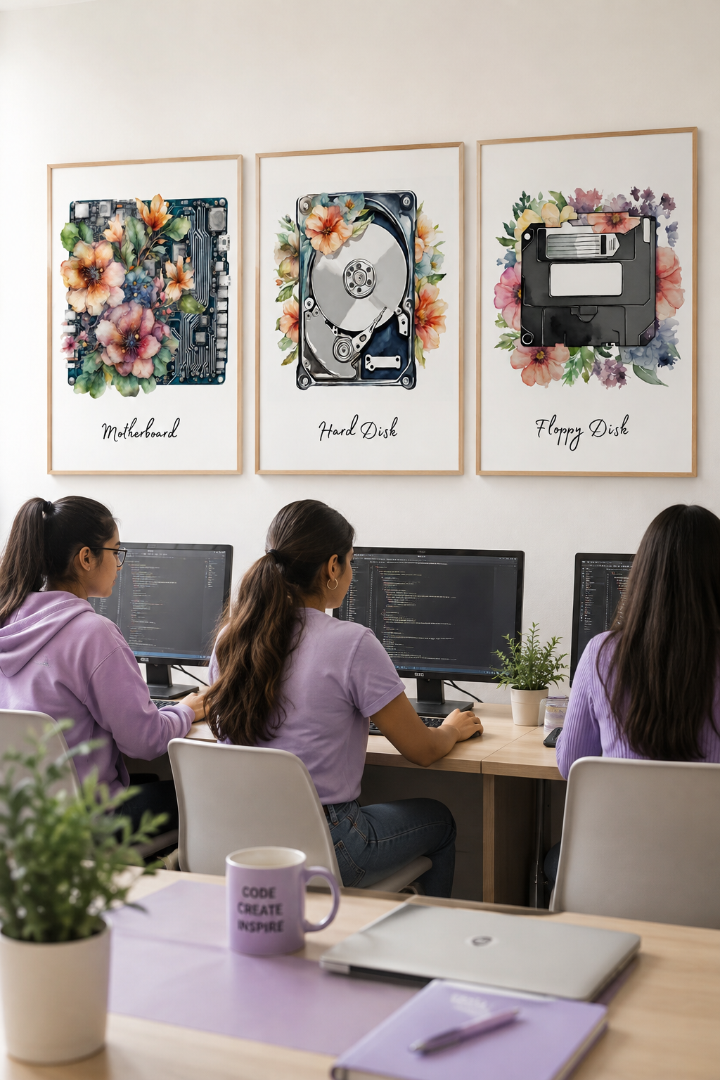 Floral Computer Hardware Posters | Set of 12 Computer Parts Prints