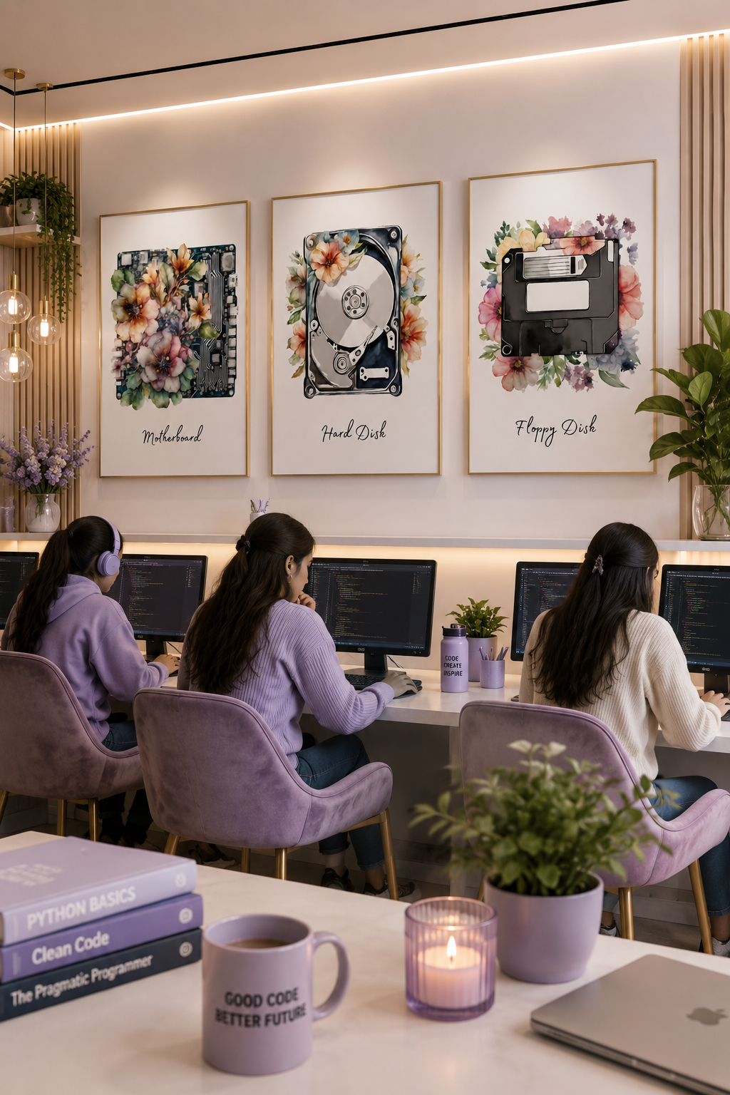 Floral Computer Hardware Posters | Set of 12 Computer Parts Prints