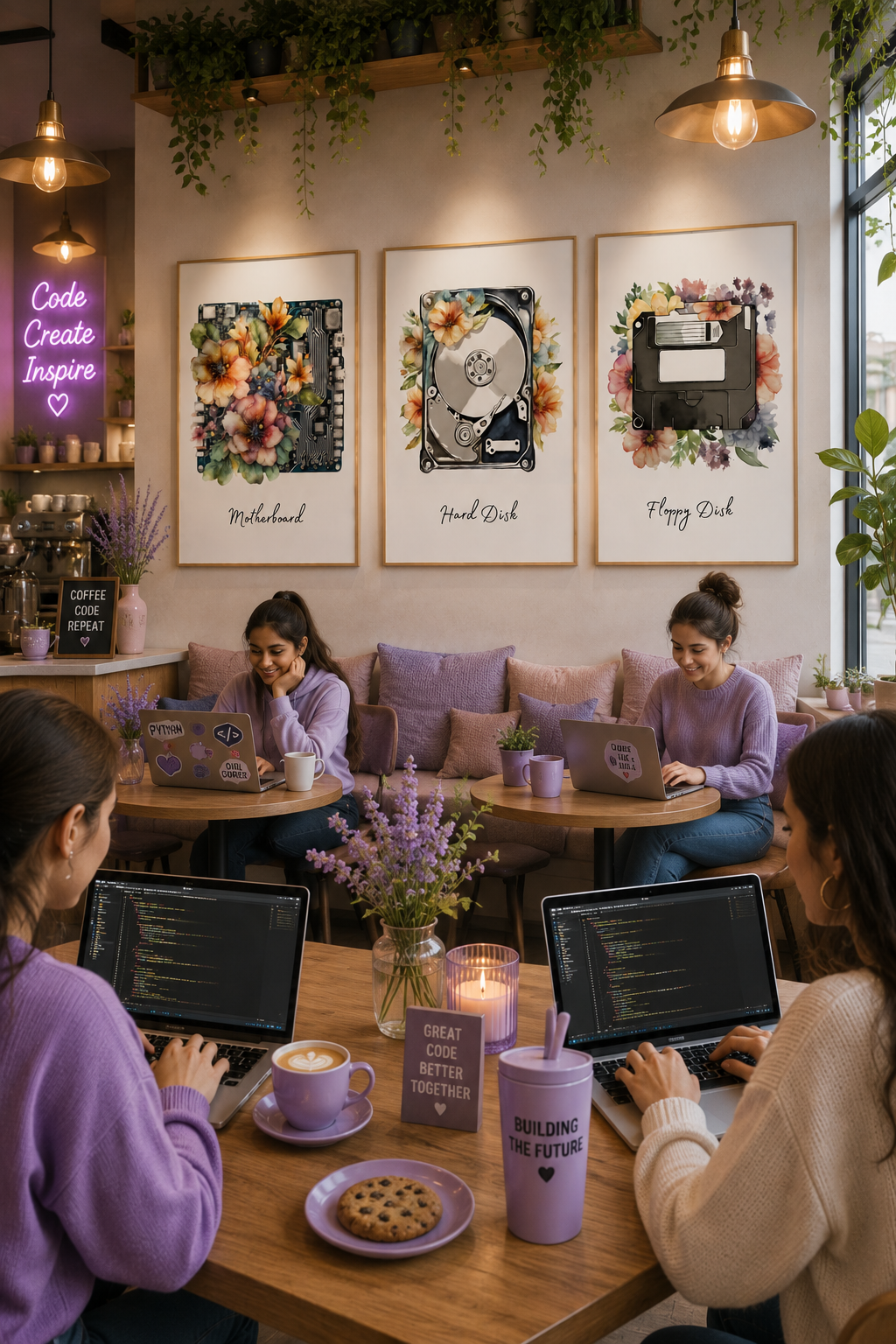 Floral Computer Hardware Posters | Set of 12 Computer Parts Prints