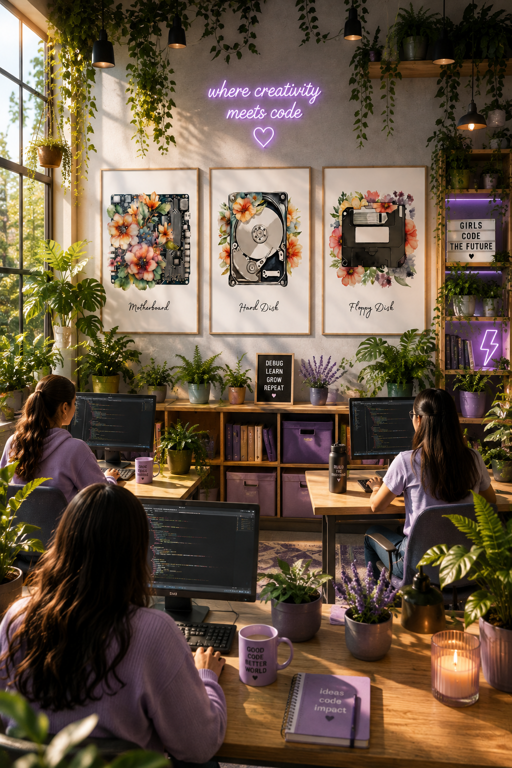 Floral Computer Hardware Posters | Set of 12 Computer Parts Prints