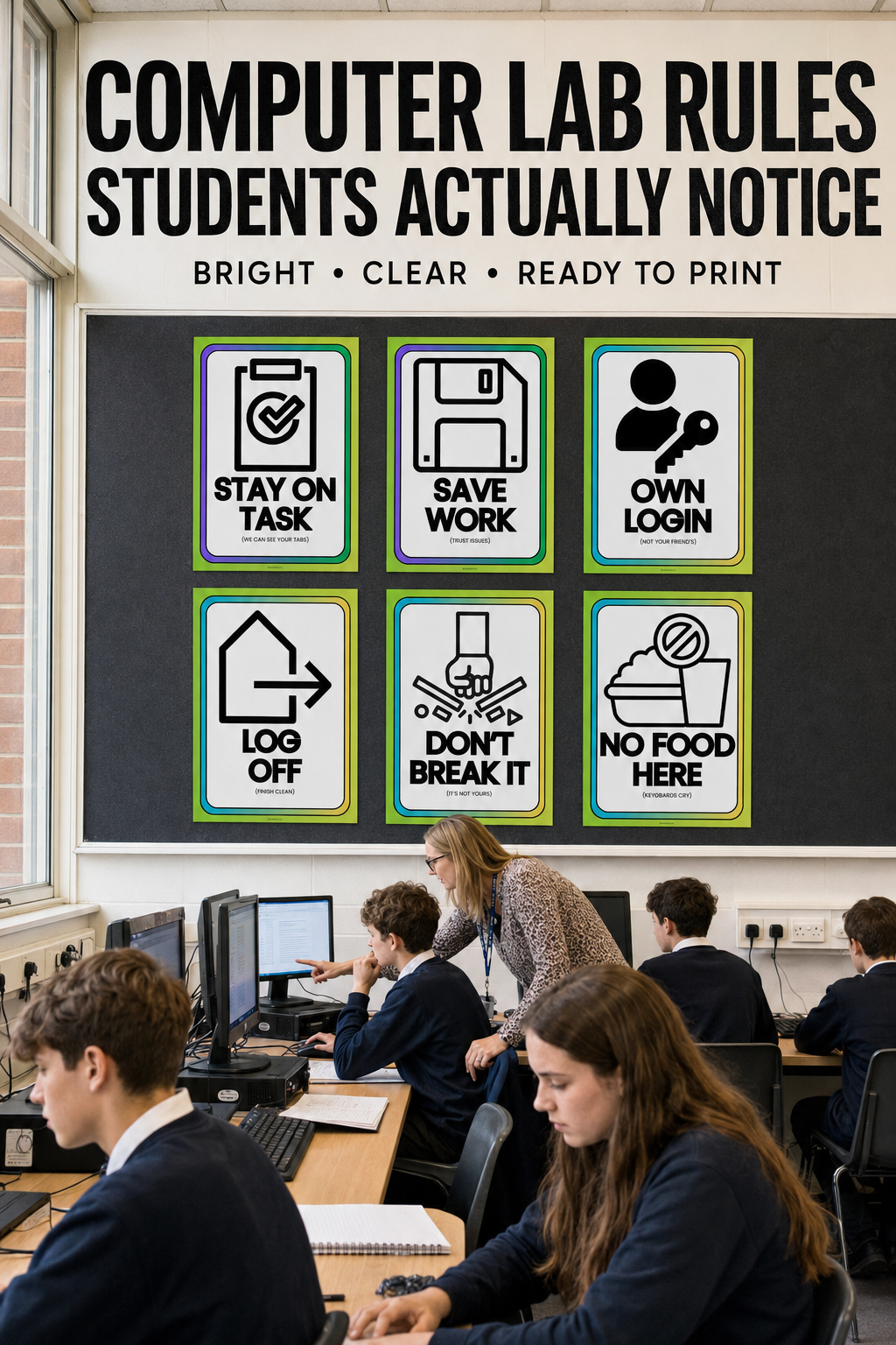 Computer Lab Rules Posters | Set of 10 Classroom Rules