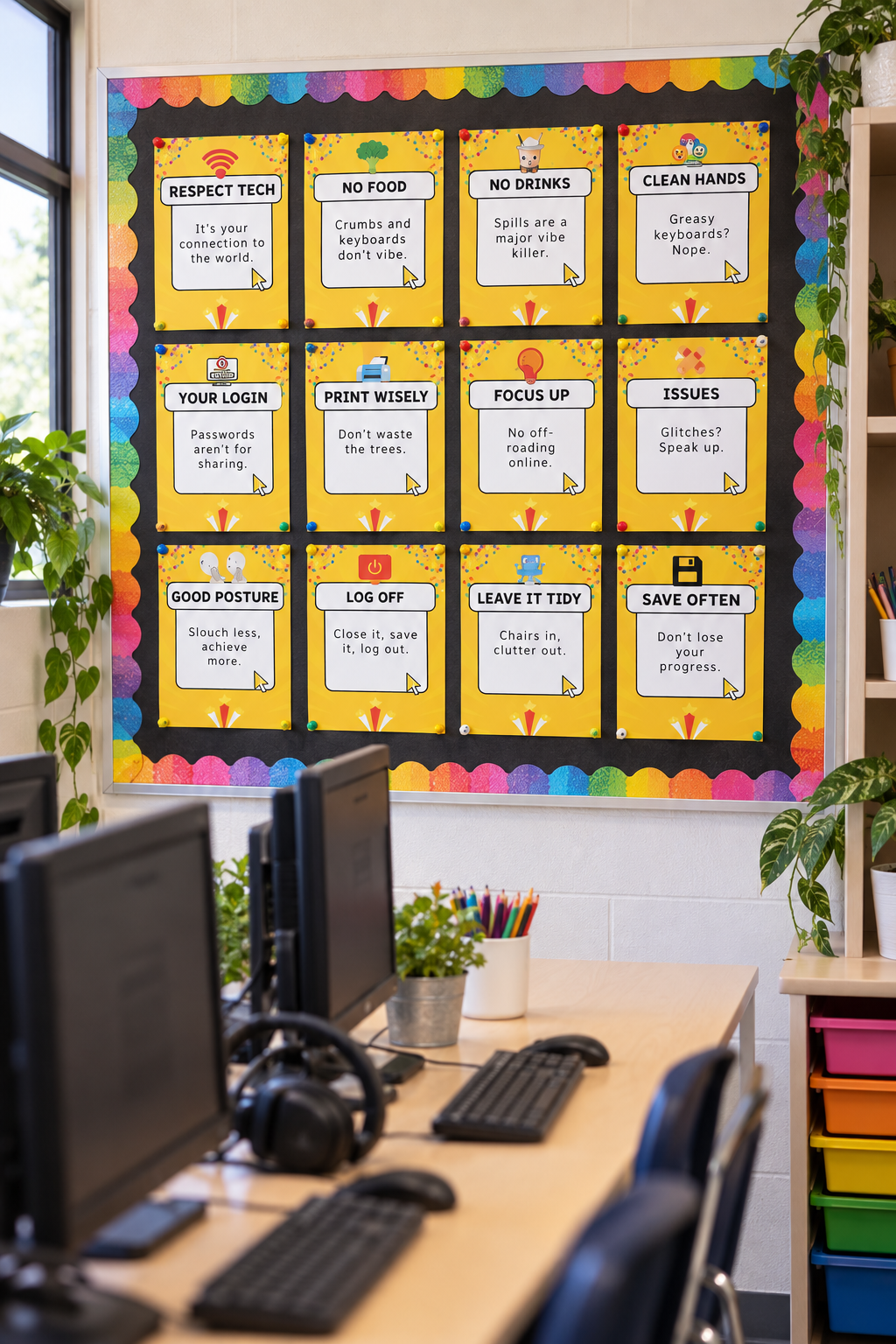 Computer Lab Rules Posters – Gen Z Classroom Decor (Set of 12)