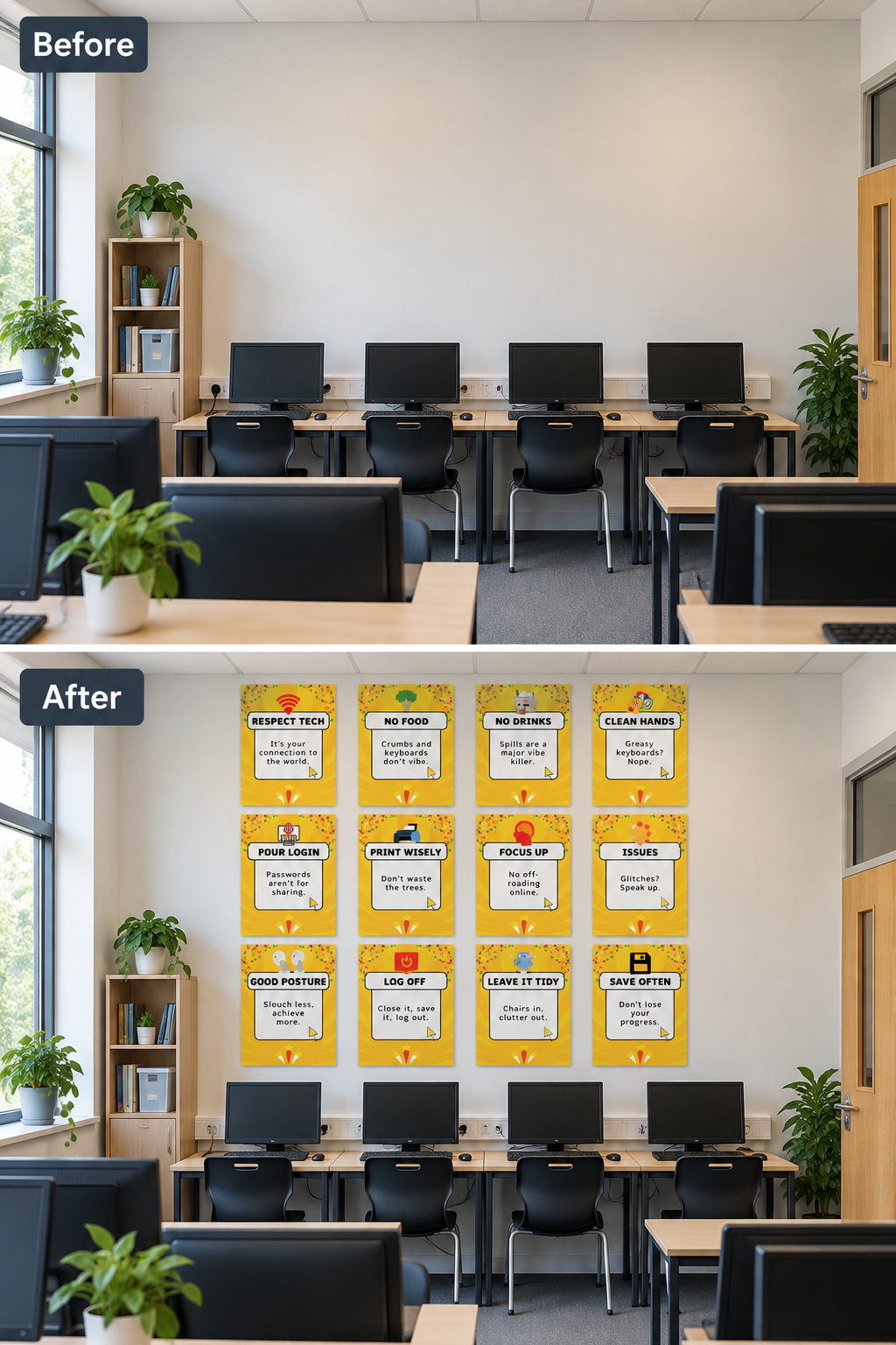 Computer Lab Rules Posters – Gen Z Classroom Decor (Set of 12)