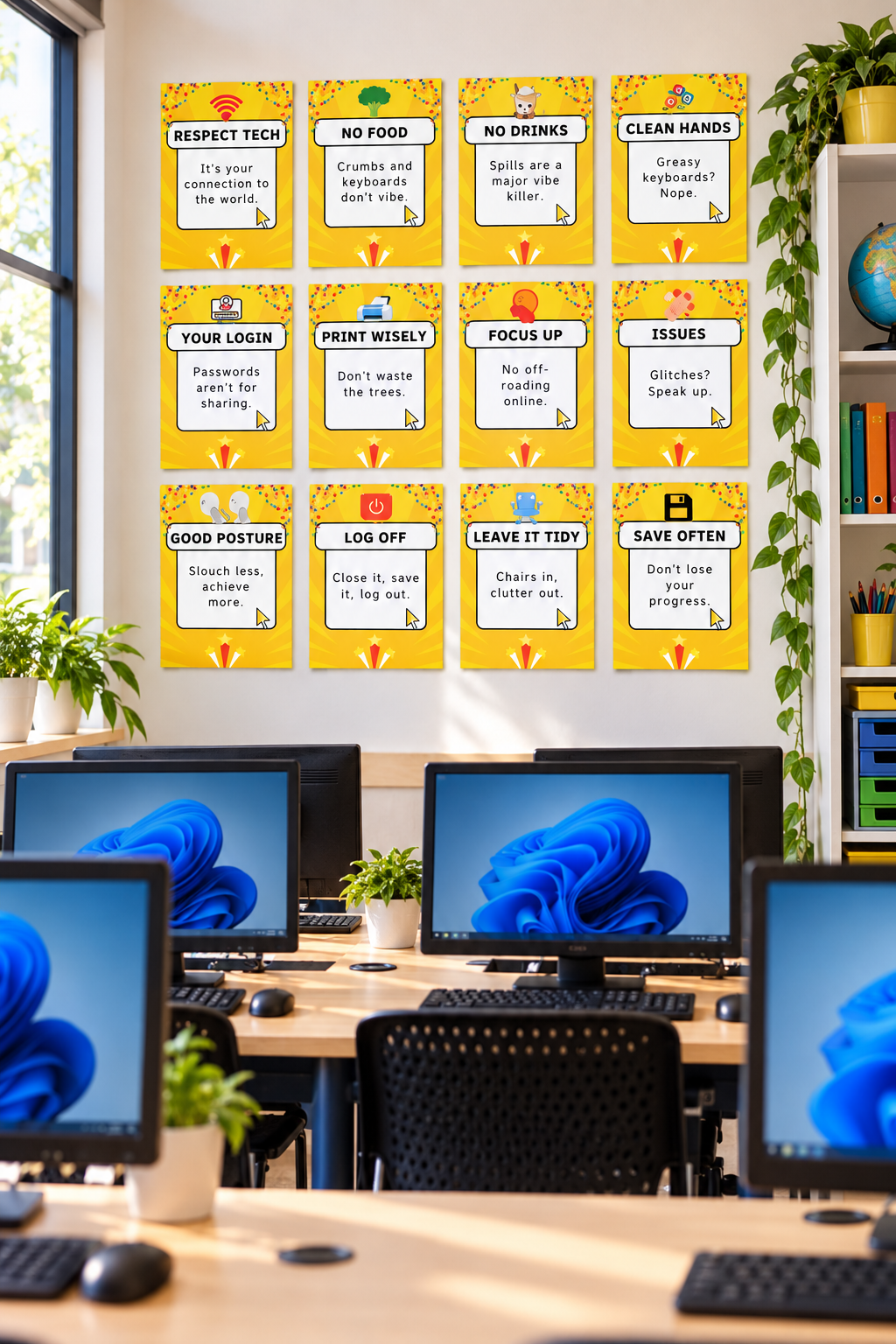 Computer Lab Rules Posters – Gen Z Classroom Decor (Set of 12)