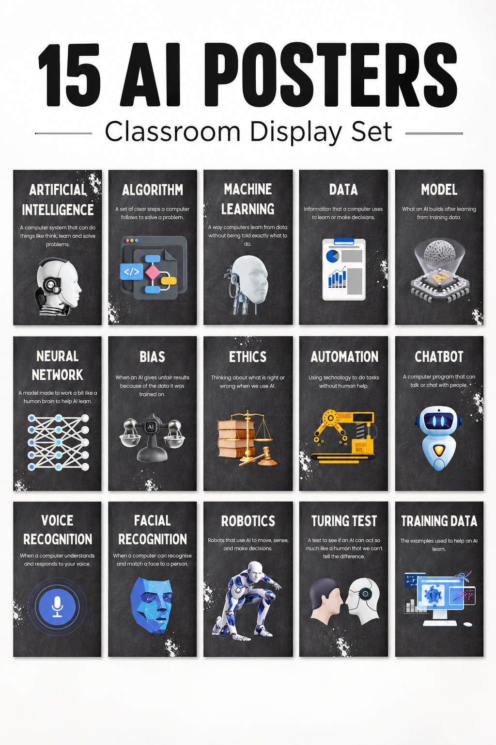 Artificial Intelligence Posters | AI Key Concepts Classroom Set of 15