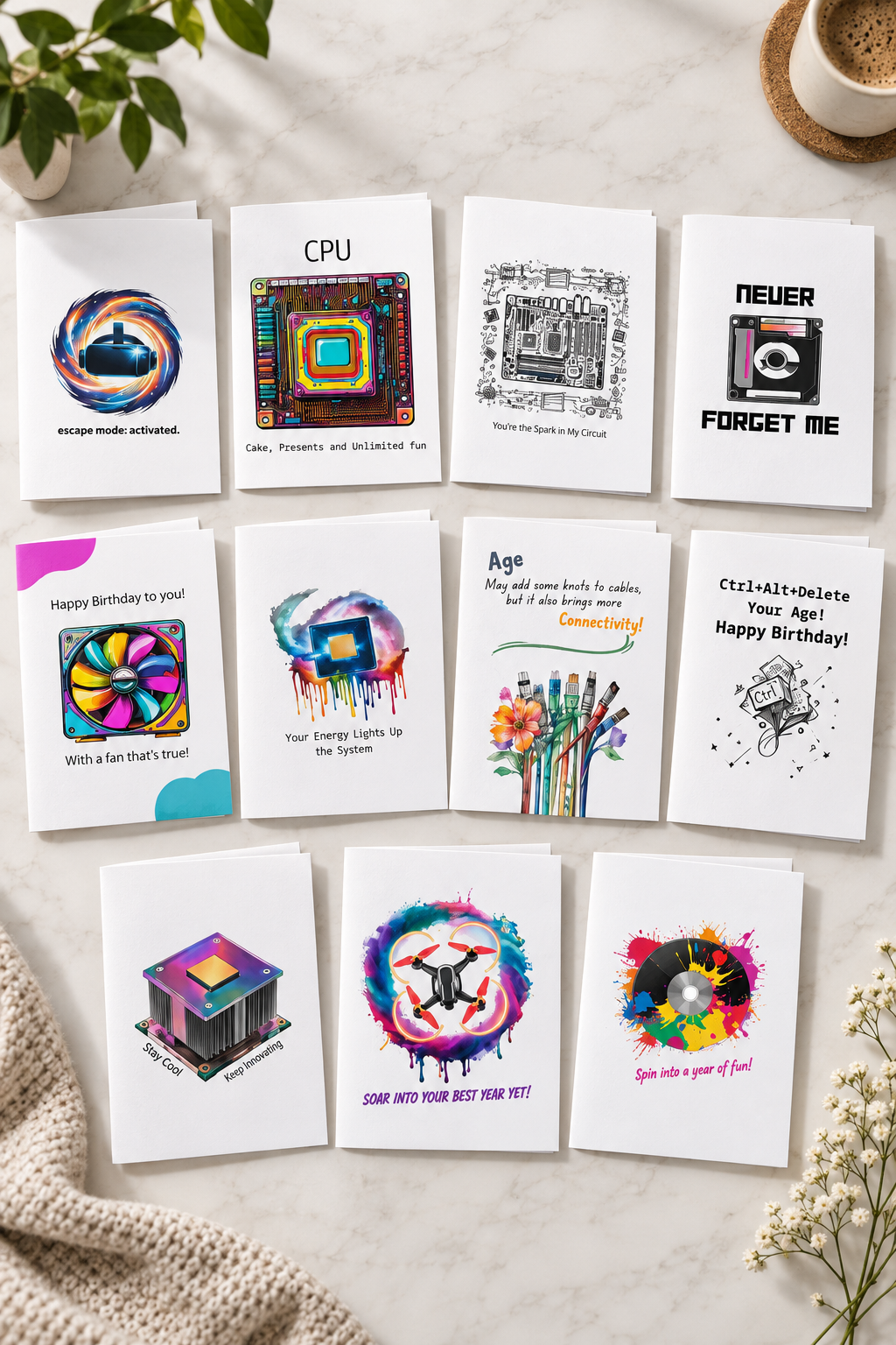 Tech Birthday Card Bundle | 11 Printable Cards for Programmers, Coders & Tech Lovers