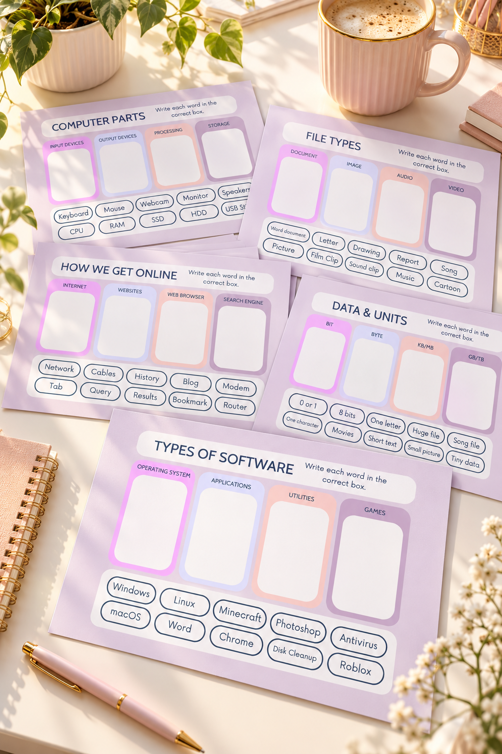 KS2/KS3 Computer Science Sorting Pack – 10 Printable Worksheets + Answers