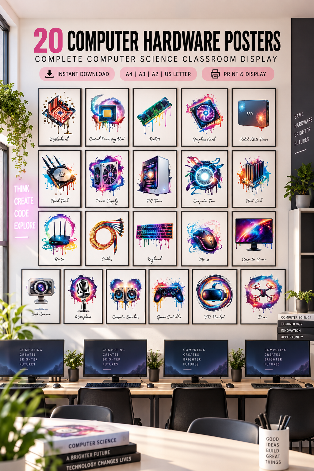 Cosmic Computer Hardware Posters | Galaxy-Themed Computer Science Classroom