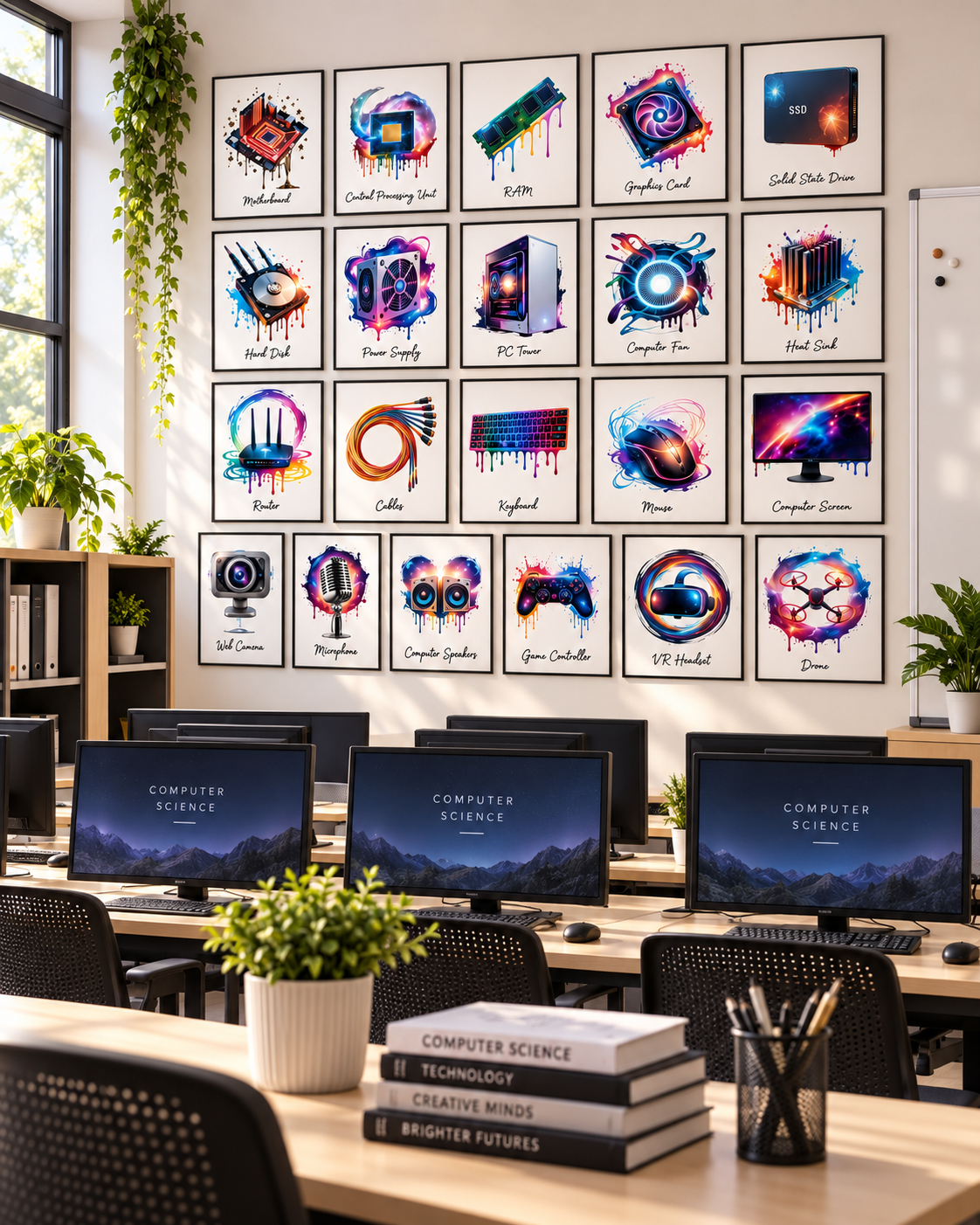 Cosmic Computer Hardware Posters | Galaxy-Themed Computer Science Classroom