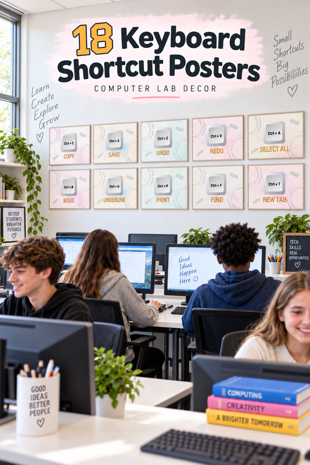 Keyboard Shortcuts Posters | Set of 18 Computer Lab Posters