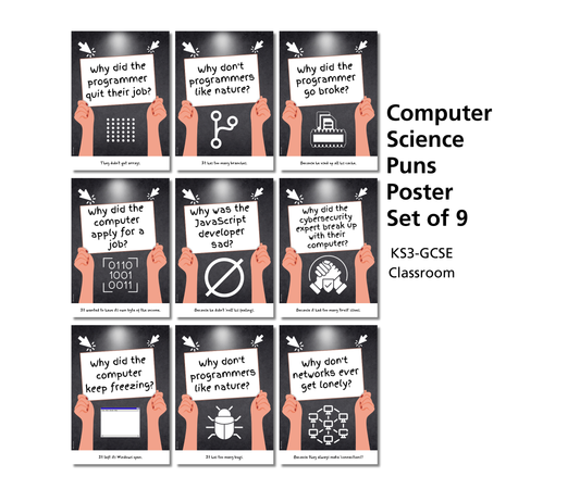 Computer Science Puns Poster Set (9) | Tech Humour Classroom Decor | Printable Computing Posters