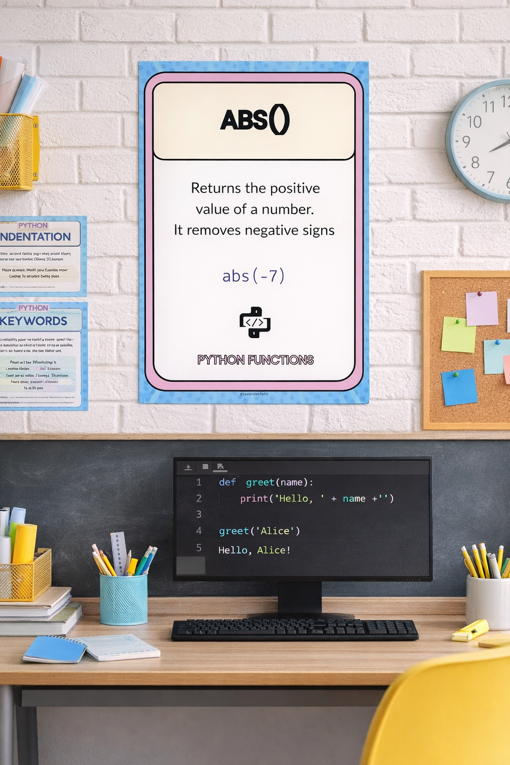 Python Functions Posters Set of 10 | Built-in Functions Classroom Display (print, input, len, type, range & more)