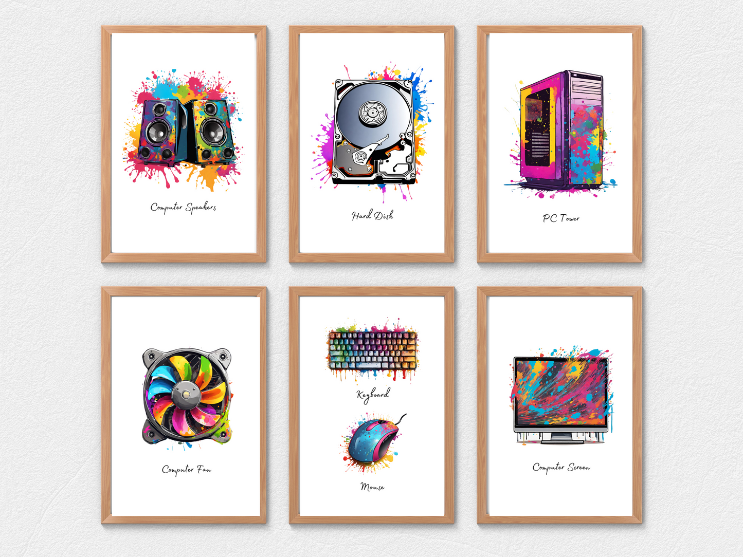 Artistic Computer Hardware Posters - Computing Classroom Posters x12, Computer Science GCSE STEM Class Technology Decor with Paint Splatter