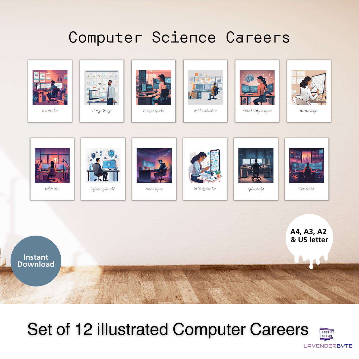 Computer Science Careers Posters – Set of 12 | STEM Classroom Career Wall Art