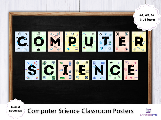 Classroom Computer Science Letter Posters - Computing Inspiring Posters for Tech Display, Computer Science GCSE Bulletin Board Technology Decor