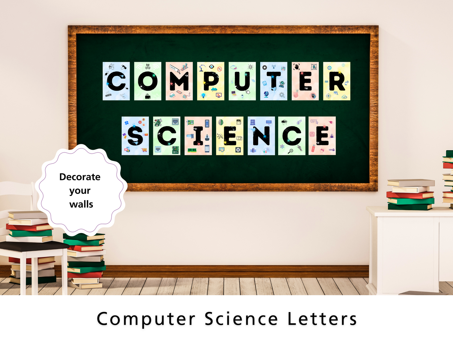 Classroom Computer Science Letter Posters - Computing Inspiring Posters for Tech Display, Computer Science GCSE Bulletin Board Technology Decor