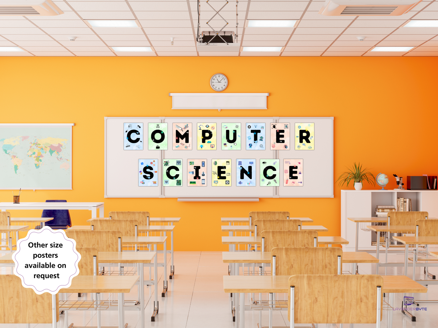 Classroom Computer Science Letter Posters - Computing Inspiring Posters for Tech Display, Computer Science GCSE Bulletin Board Technology Decor