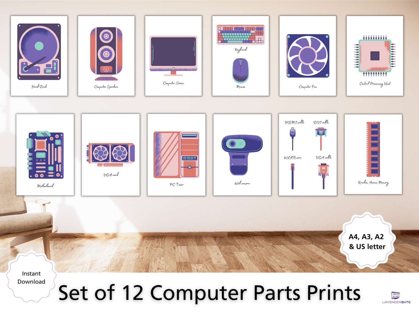 Colourful Computer Hardware Posters - Computing & Tech Classroom Posters x12 GCSE STEM Education Decor for Computer Science Classroom ICT Art