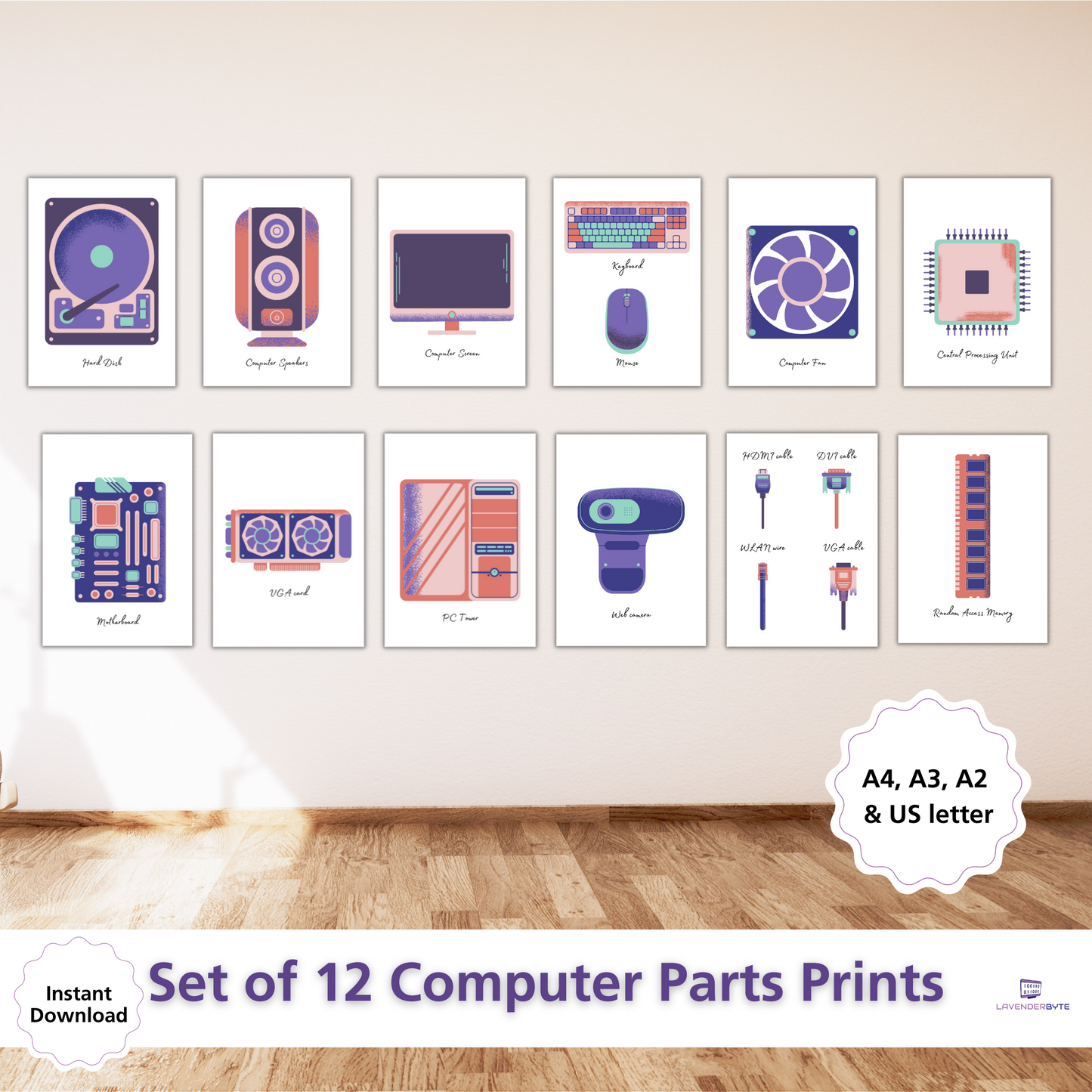 Colourful Computer Hardware Posters - Computing & Tech Classroom Posters x12 GCSE STEM Education Decor for Computer Science Classroom ICT Art