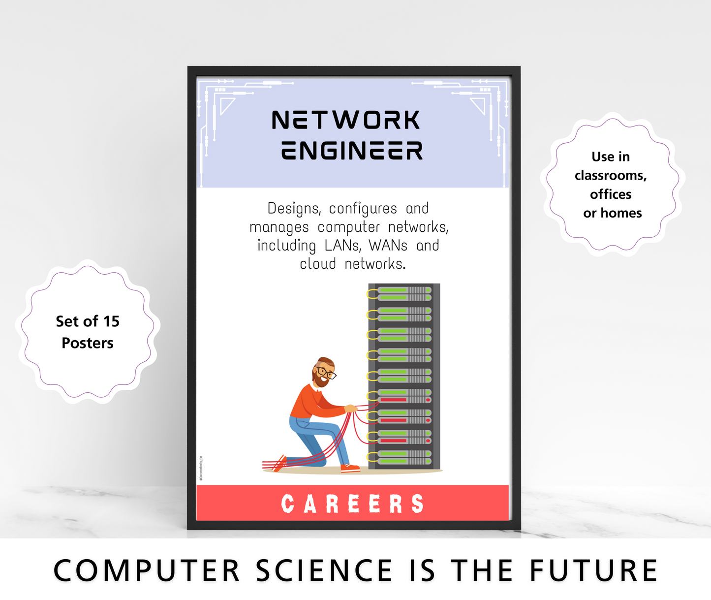 Careers in Computer Science set of 15 Classroom Posters Bundle Tech Posters Class Decor for Teachers Students College High School Lab Prints