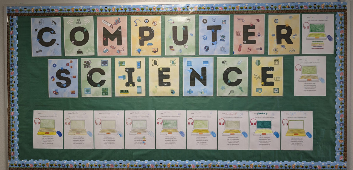 Computer Science letter display on a real classroom board