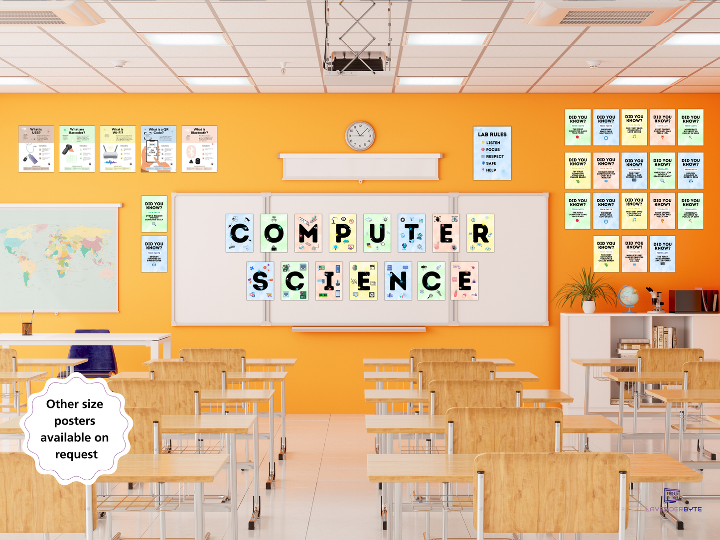 Computer Science Classroom Posters Bundle – 20 Did You Know Tech Facts, Lab Rules, Everyday Tech Explained & Letters – ICT STEM Display Pack