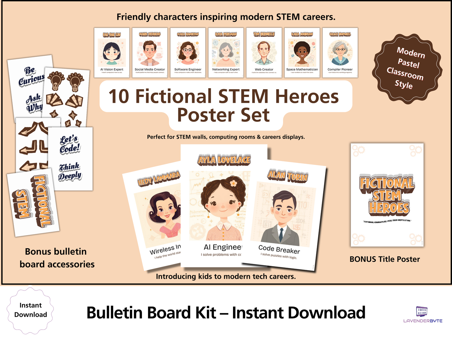 Fictional STEM Heroes Poster Set | Kids Computing Career Posters | Classroom STEM Decor | Bulletin Board Kit