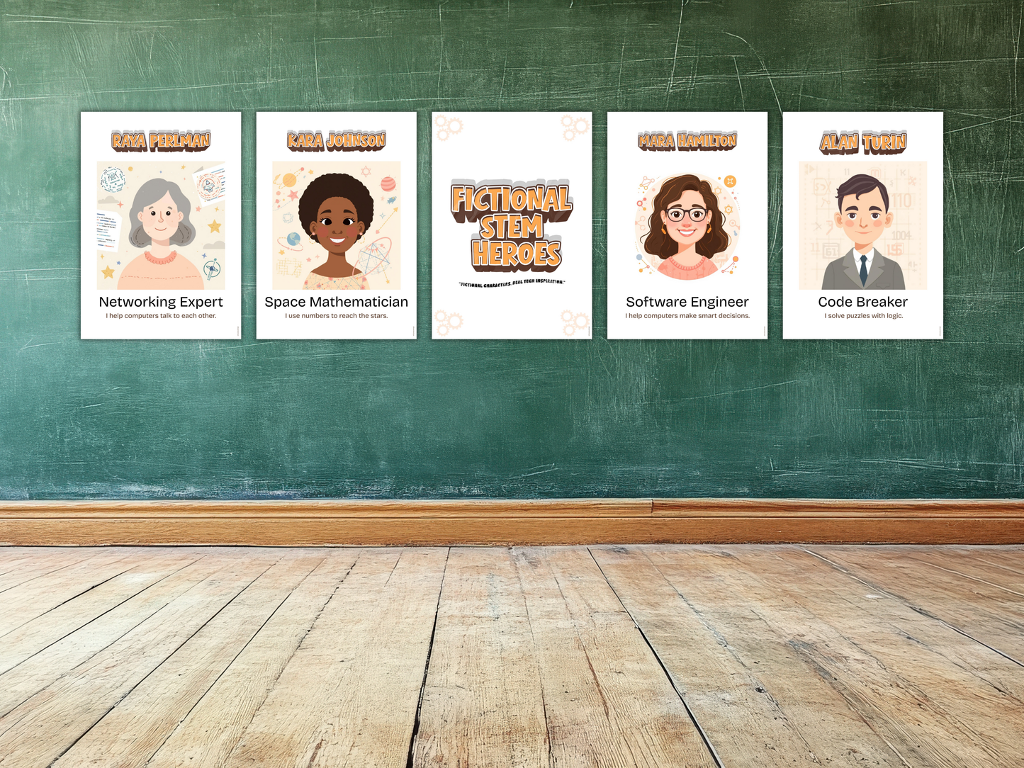 Fictional STEM Heroes Poster Set | Kids Computing Career Posters | Classroom STEM Decor | Bulletin Board Kit