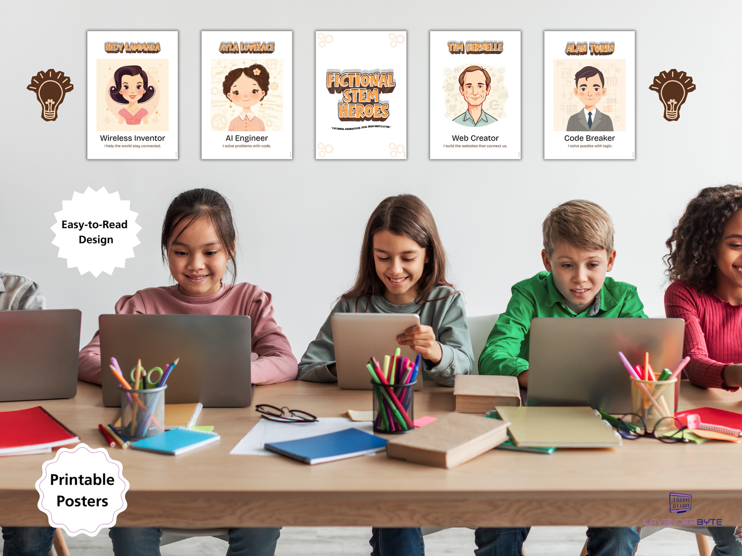 Fictional STEM Heroes Poster Set | Kids Computing Career Posters | Classroom STEM Decor | Bulletin Board Kit