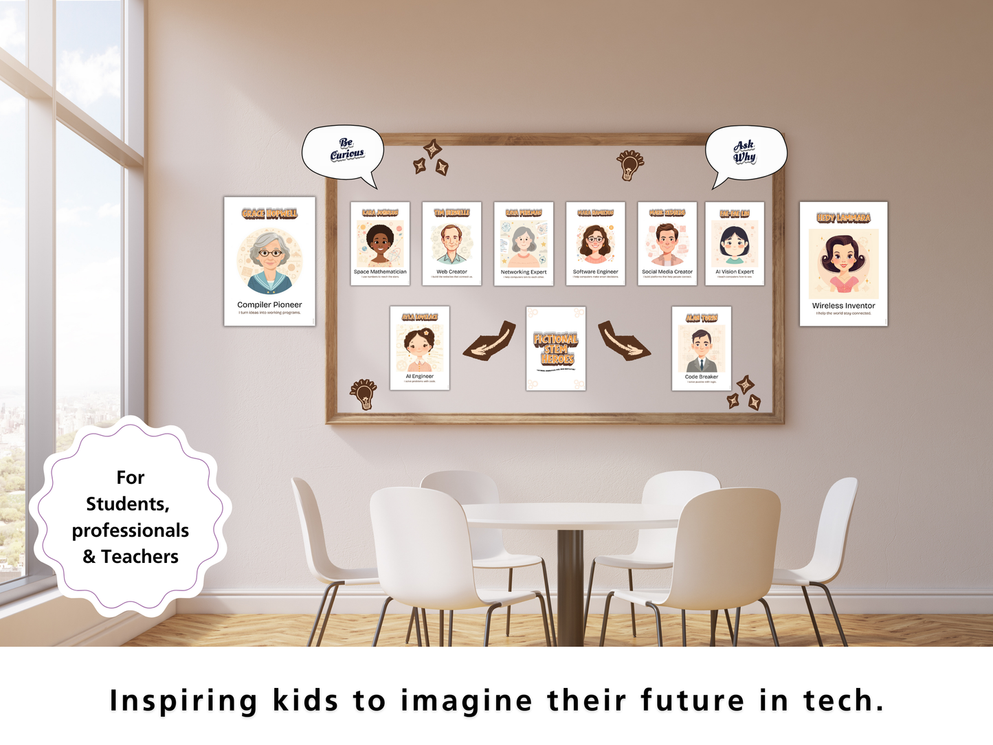 Fictional STEM Heroes Poster Set | Kids Computing Career Posters | Classroom STEM Decor | Bulletin Board Kit