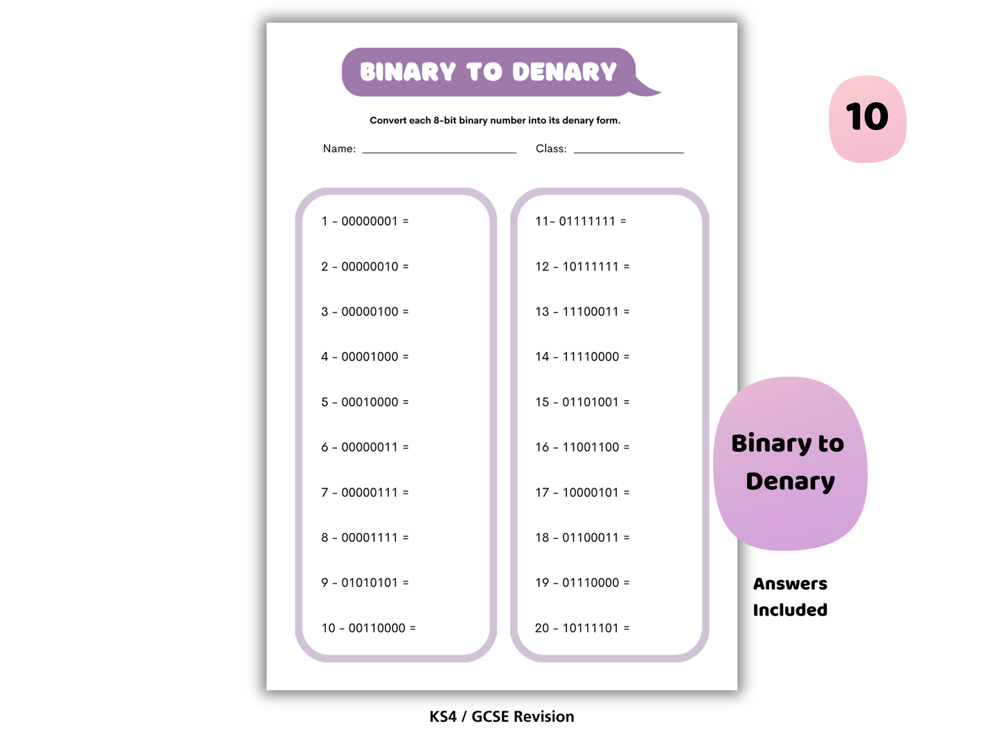 GCSE Binary & Logic Mega Bundle (11 Printables + Worksheet & Answers)