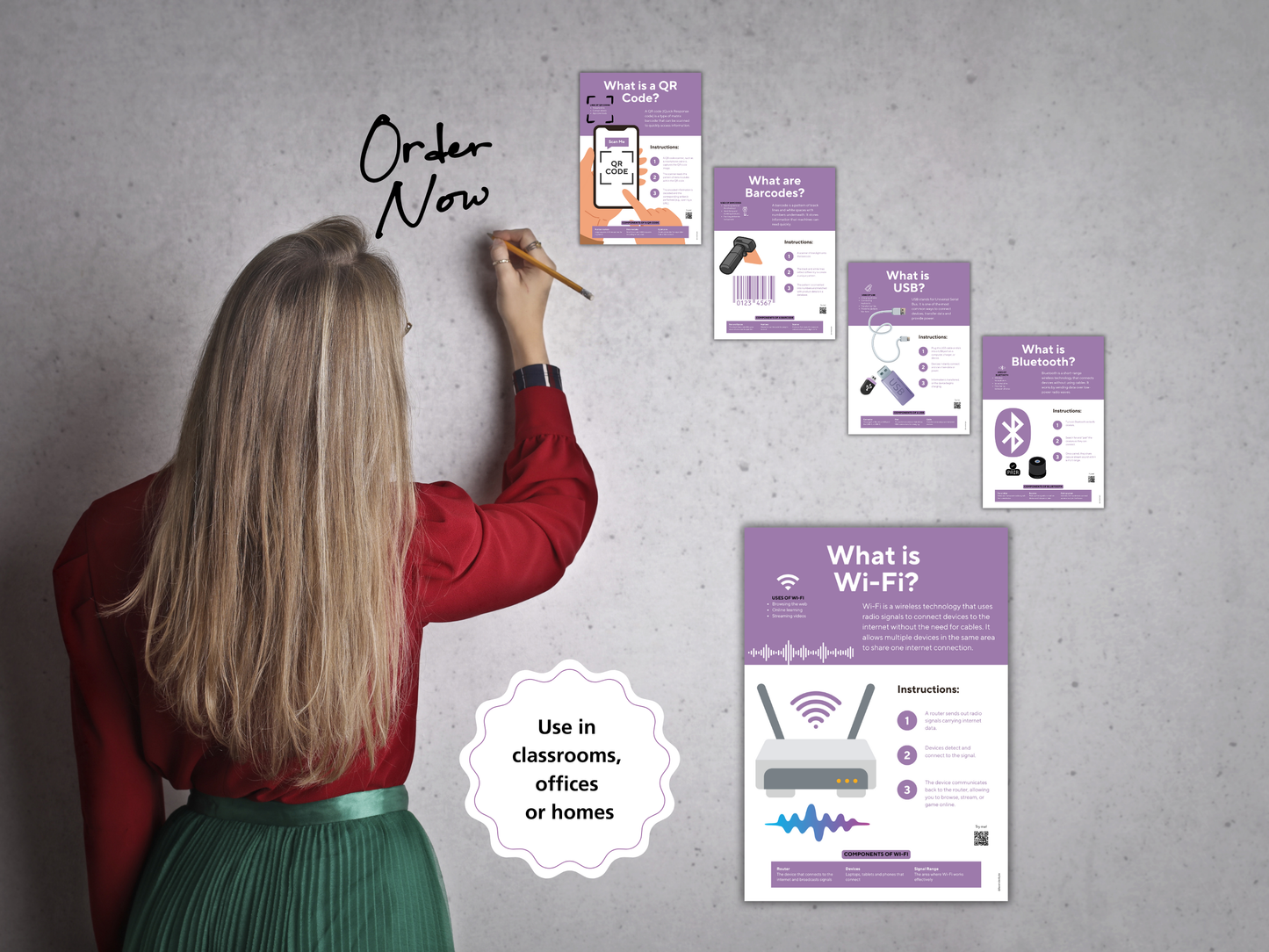 Everyday Tech Explained Posters | Computer Science Classroom Decor | ICT Printable Wall Charts | QR Code, Wi-Fi, USB, Bluetooth, Barcodes