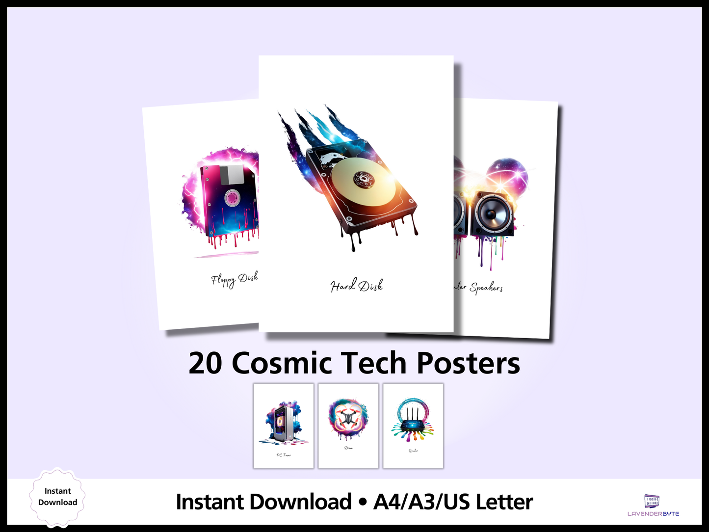 Cosmic Computer Hardware Posters | Galaxy-Themed Computer Science Classroom