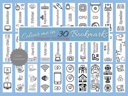 Bookmarks Colouring technology Computer Science bookmarks Printable Colour me in Bookmarks x30 Kids School DIY activity Colour in your own