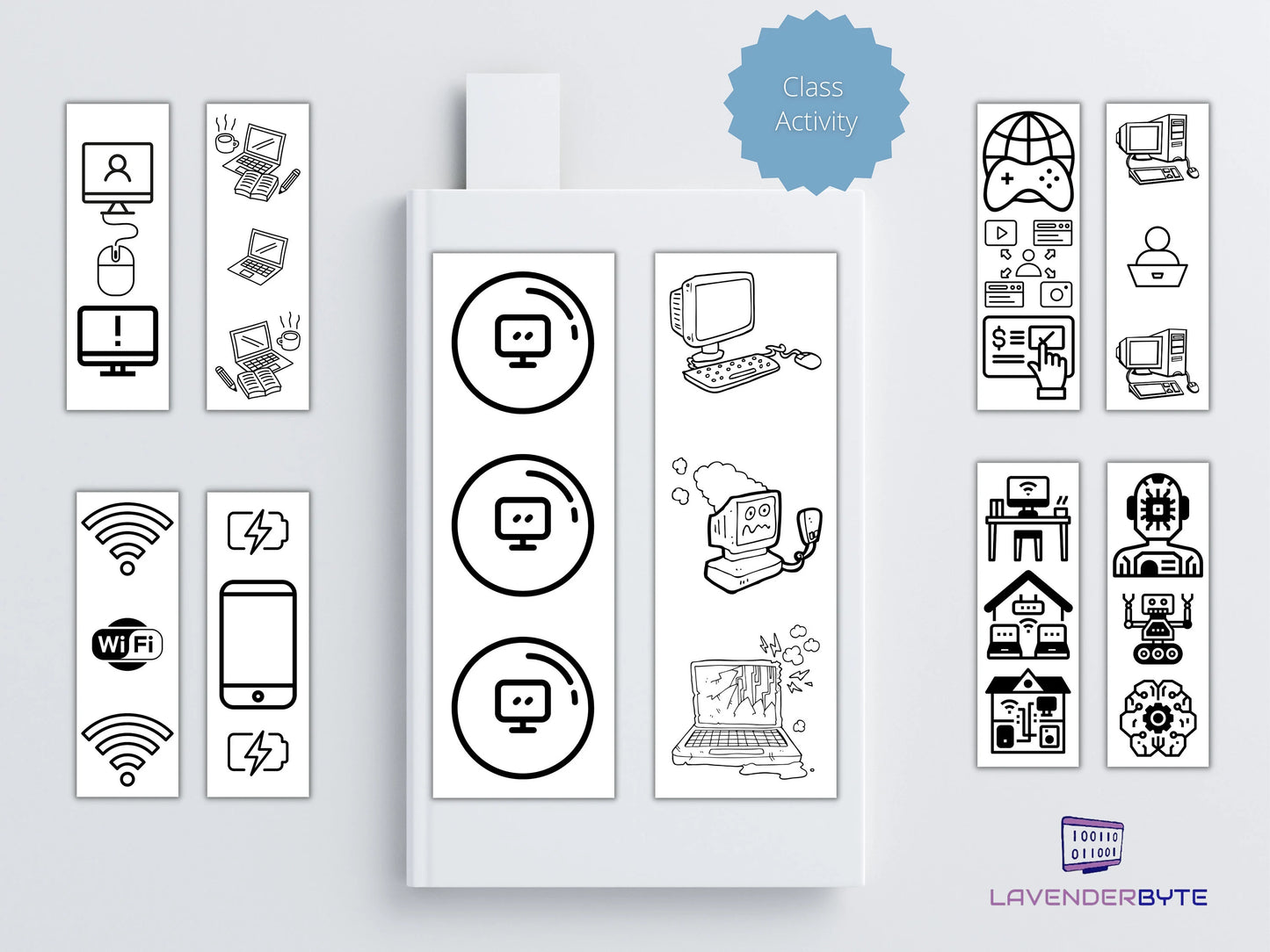 Bookmarks Colouring technology Computer Science bookmarks Printable Colour me in Bookmarks x30 Kids School DIY activity Colour in your own