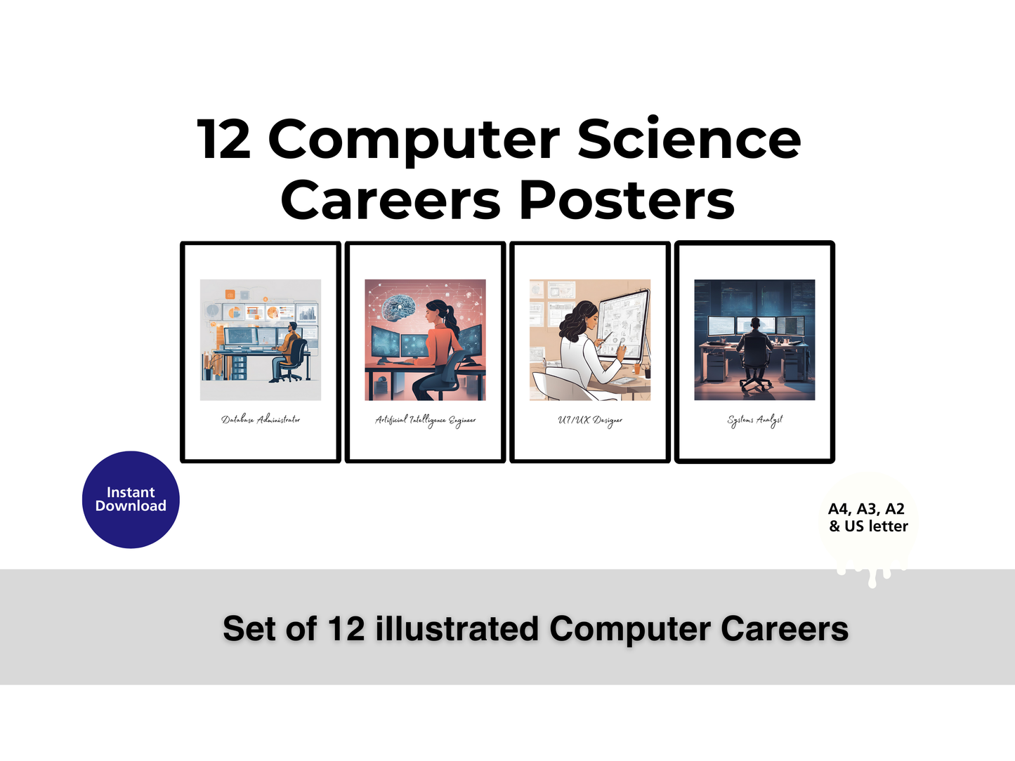 Computer Science Careers Posters – Set of 12 | STEM Classroom Career Wall Art