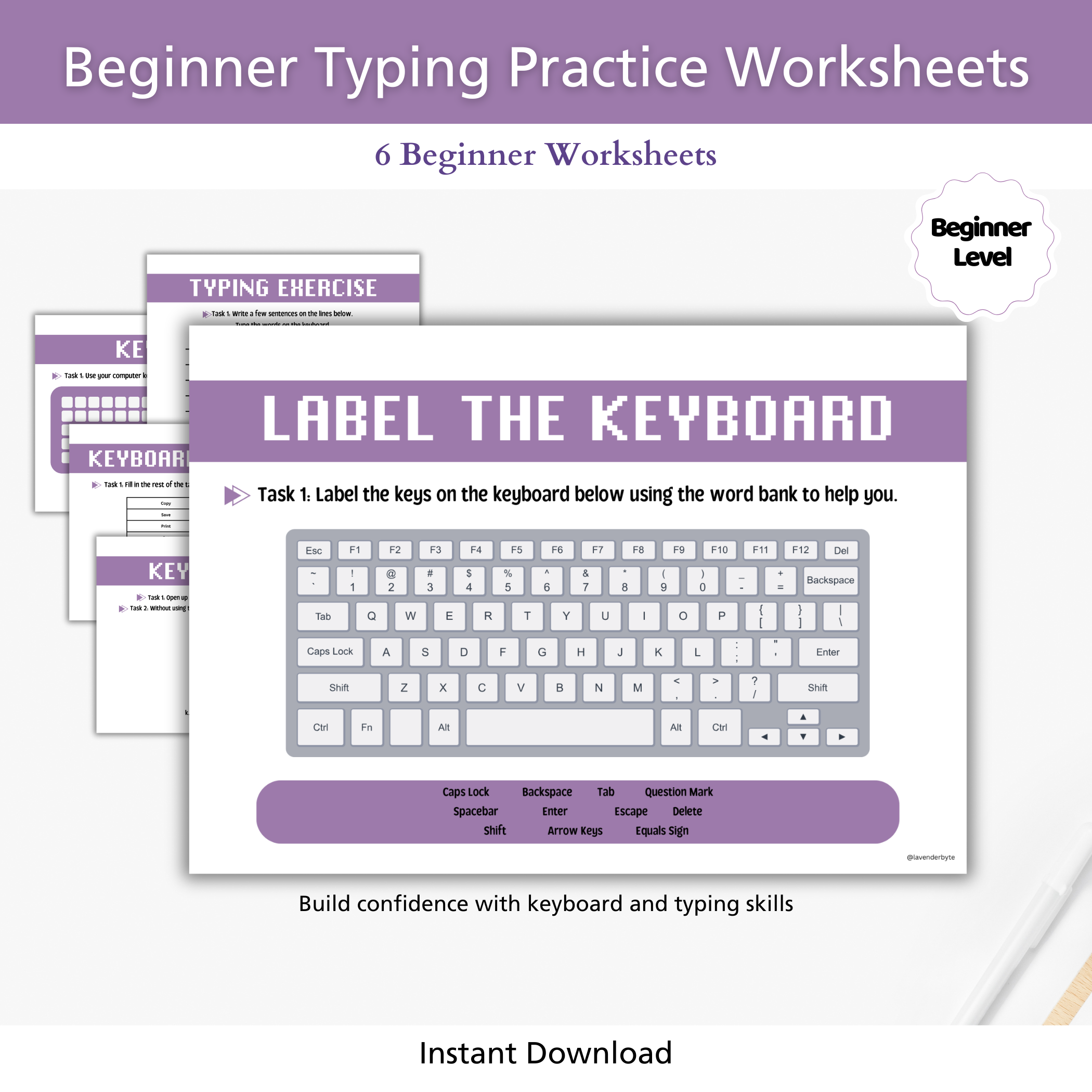 Learn to Type Keyboard Practice Worksheets | Beginner Typing Skills PD ...