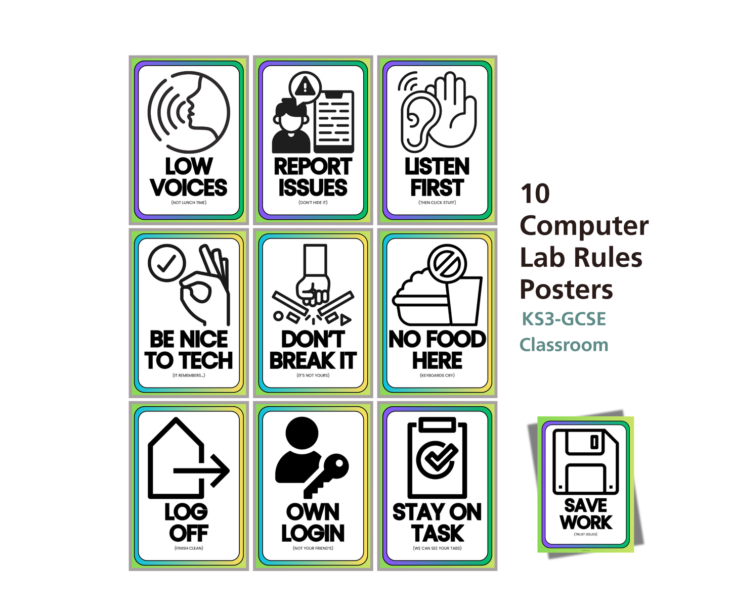 Computer Lab Rules Posters Set of 10 | Aesthetic Computing Classroom Decor for KS2 KS3