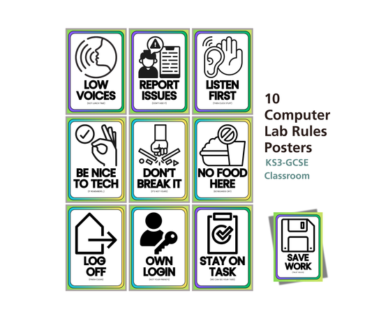 Computer Lab Rules Posters Set of 10 | Aesthetic Computing Classroom Decor for KS2 KS3