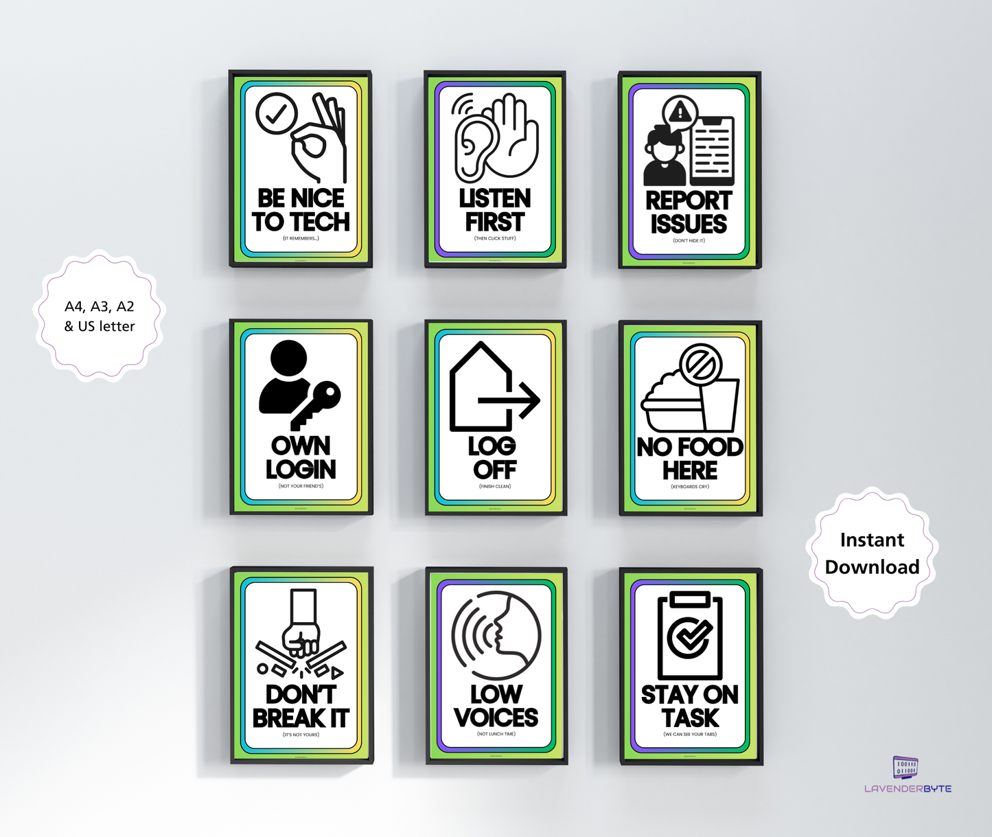 Computer Lab Rules Posters Set of 10 | Aesthetic Computing Classroom Decor for KS2 KS3