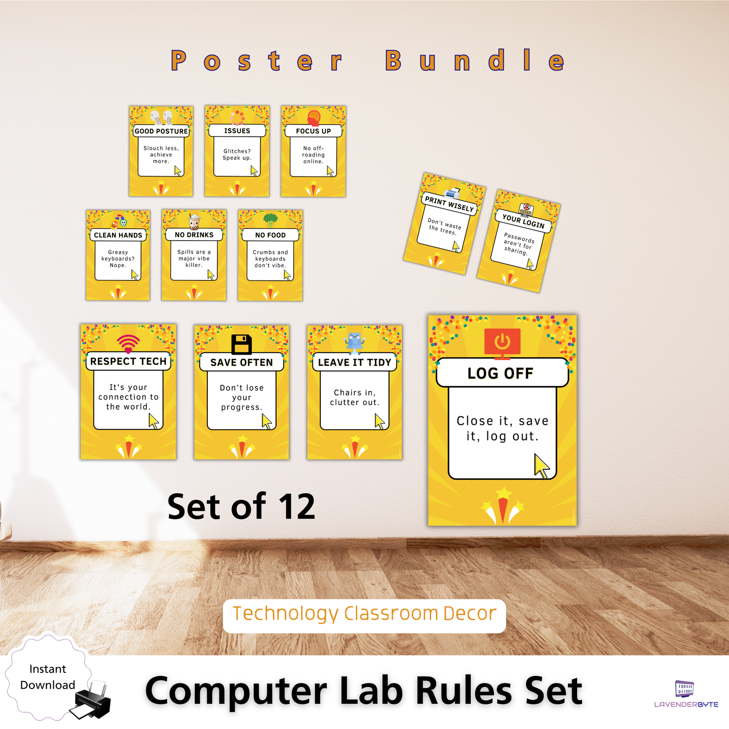 Computer Lab Rules Posters – Gen Z Classroom Decor (Set of 12)