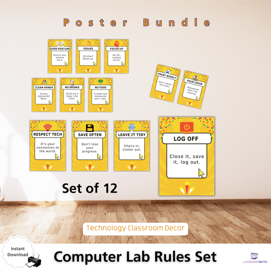Computer Lab Rules Posters – Gen Z Classroom Decor (Set of 12)