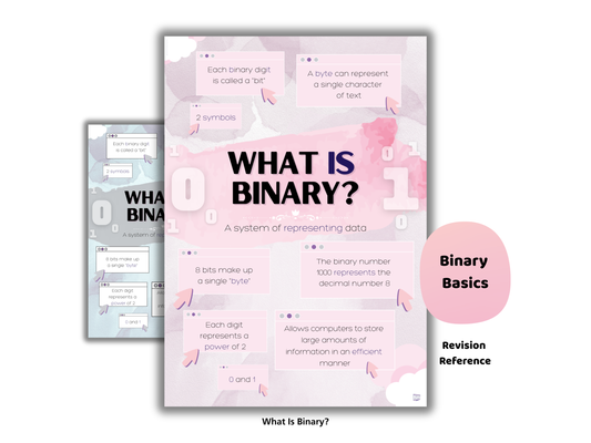 A-Level & GCSE Computer Science Programming Cheat Sheets | Binary, Bits & Bytes Revision Posters | Printable Classroom & Student Wall Art